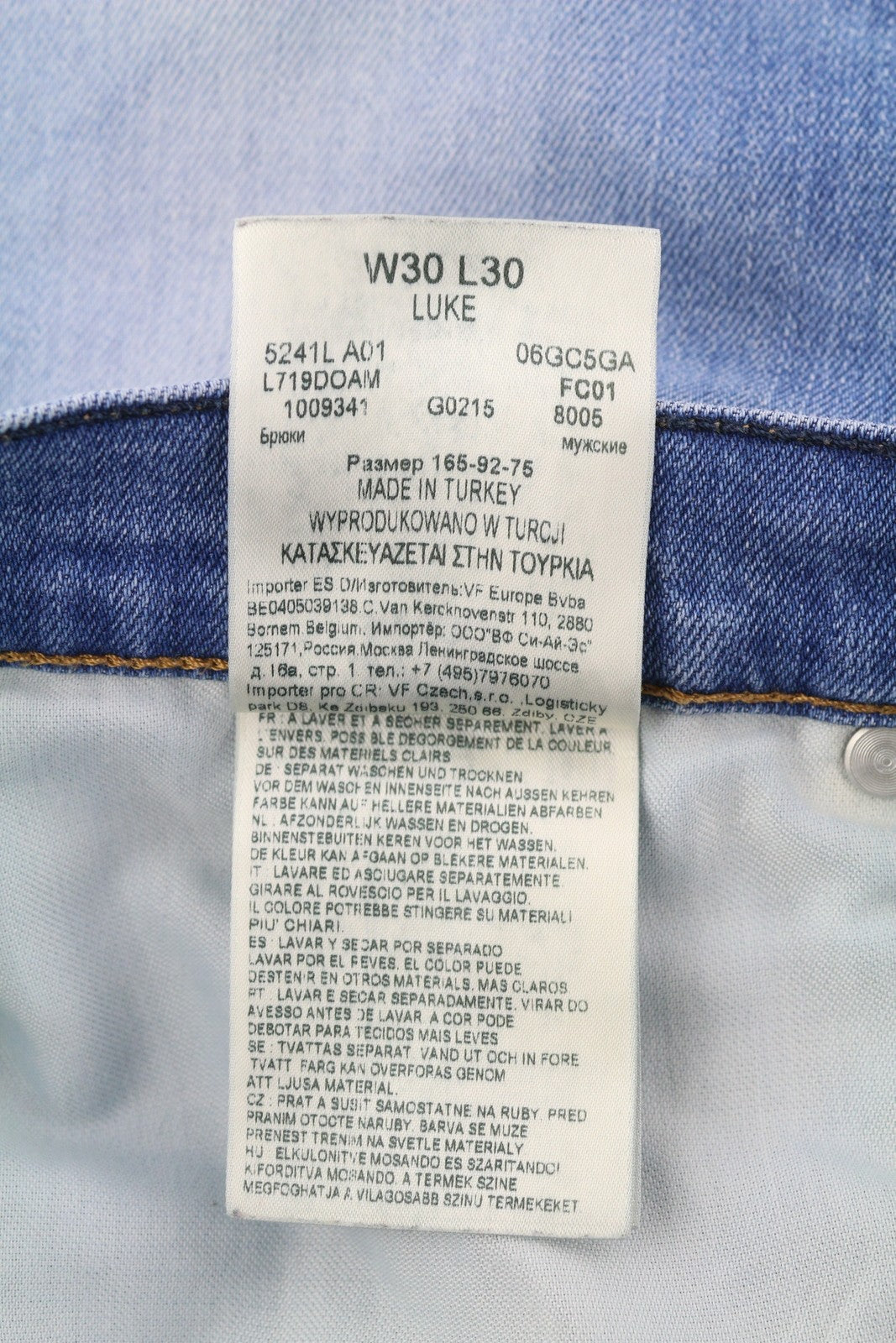 LEE Luke Men Jeans W30/L30 Denim Washed Blue Slim Fit Zip Fly Logo 5-Pockets