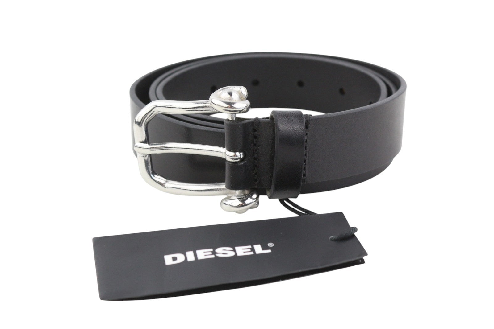 DIESEL B-Pirsin Men Belt 95 CM Black Leather Buckle Logo Leather Extra Touch