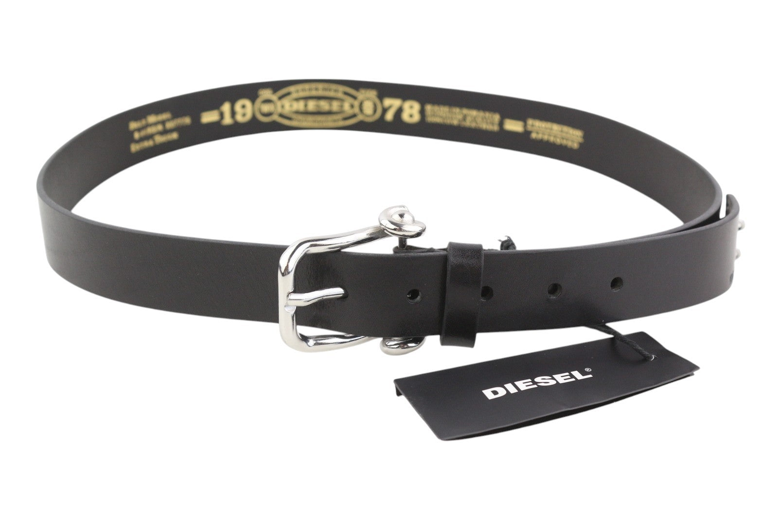 DIESEL B-Pirsin Men Belt 95 CM Black Leather Buckle Logo Leather Extra Touch