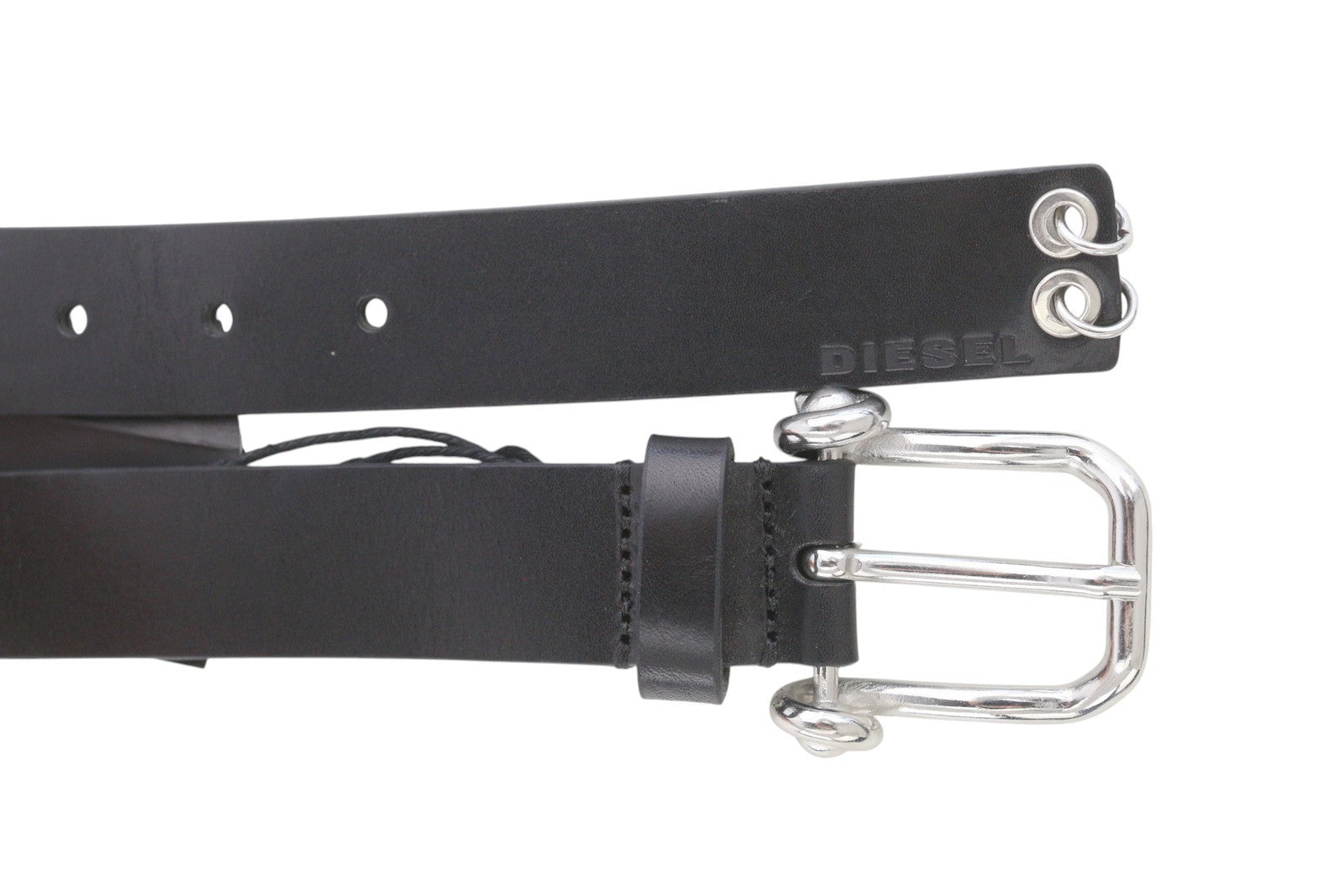 DIESEL B-Pirsin Men Belt 95 CM Black Leather Buckle Logo Leather Extra Touch