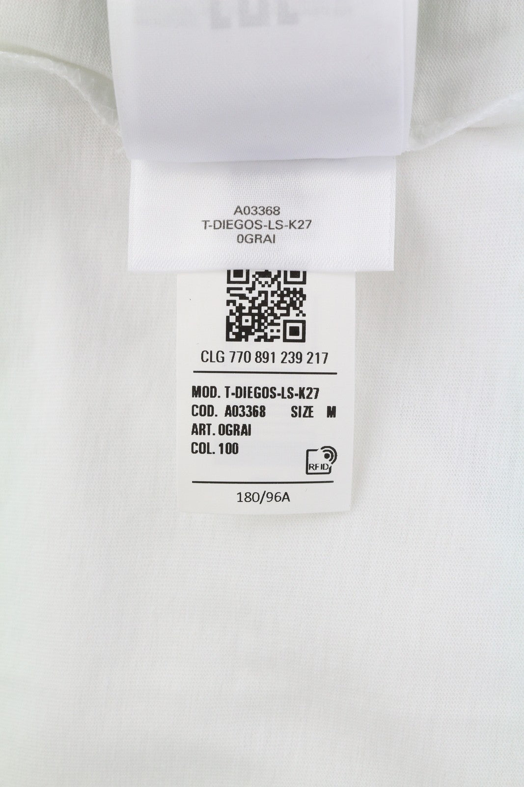 DIESEL T-Diegos-LS-K27 Men T-Shirt M White Cotton Long Sleeve Crew Collar