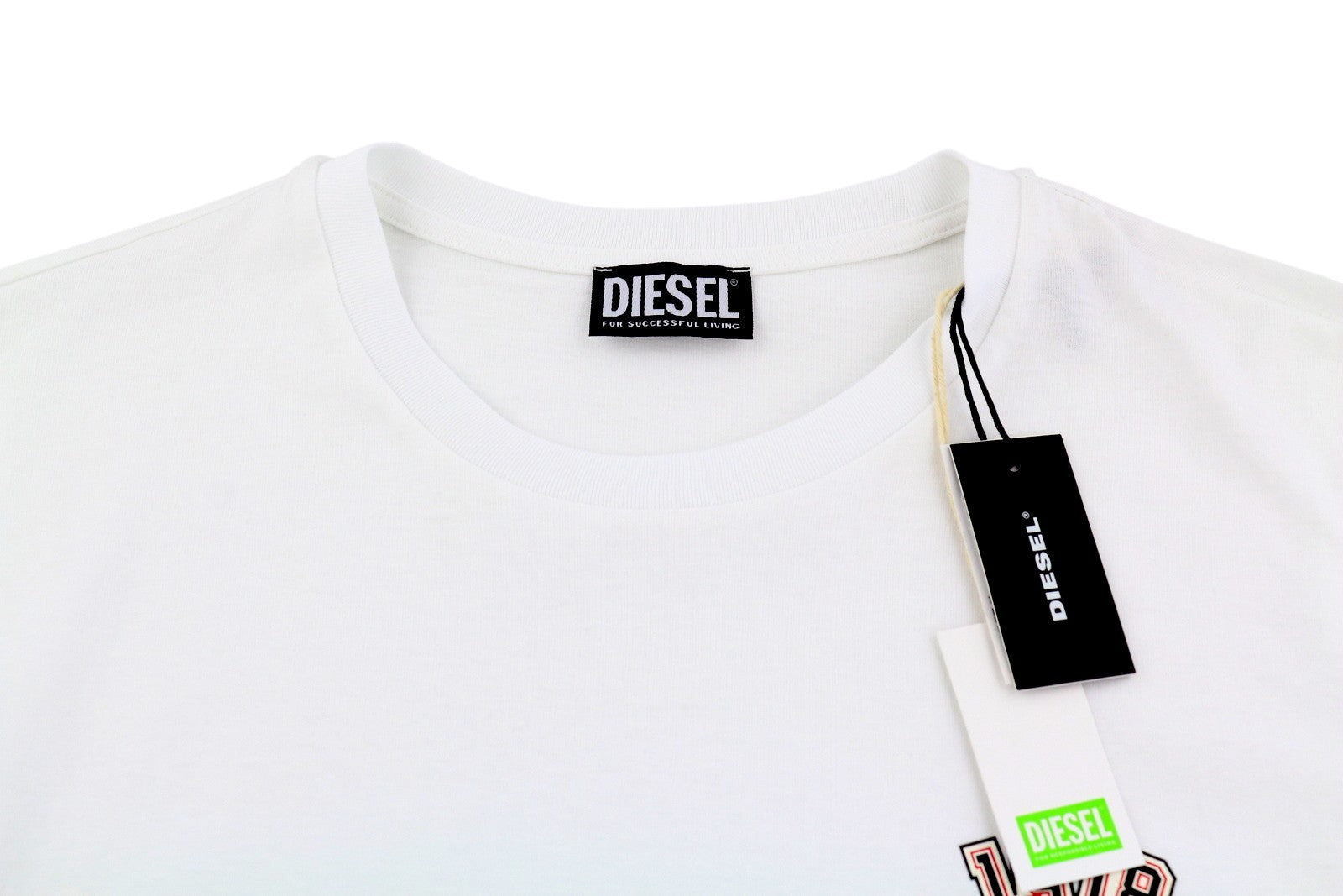 DIESEL T-Diegos-LS-K27 Men T-Shirt M White Cotton Long Sleeve Crew Collar