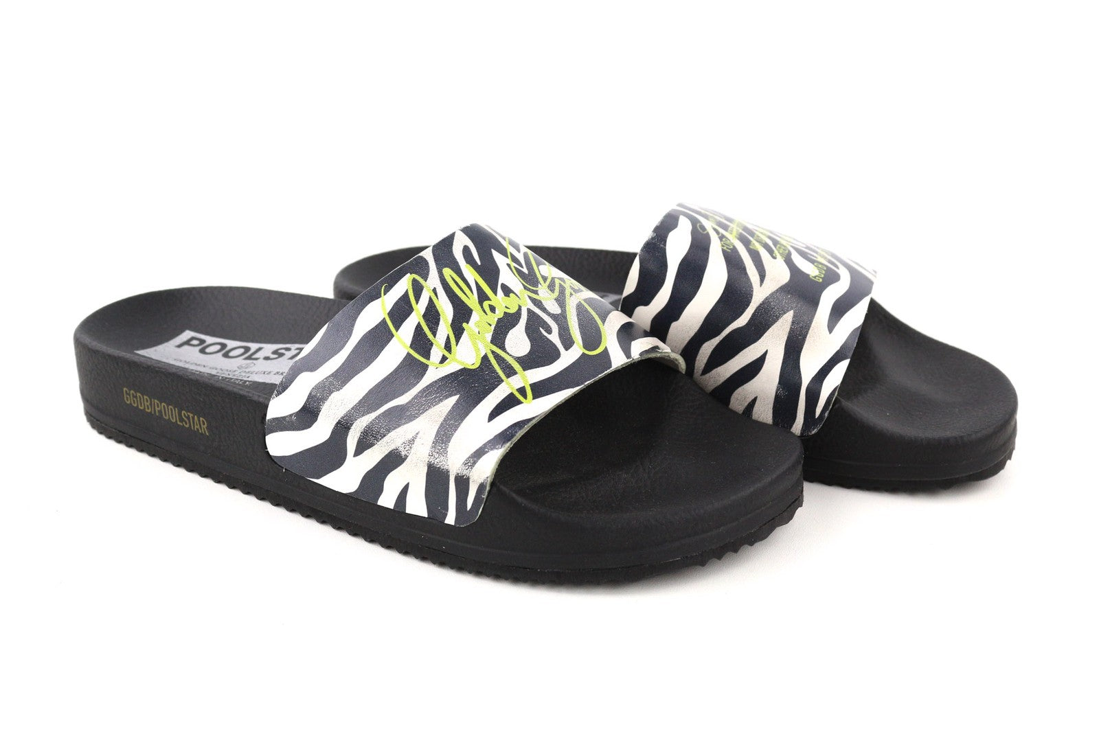GOLDEN GOOSE Poolstar Womens Slippers EU39 Black Zebra Print Slip On Summer