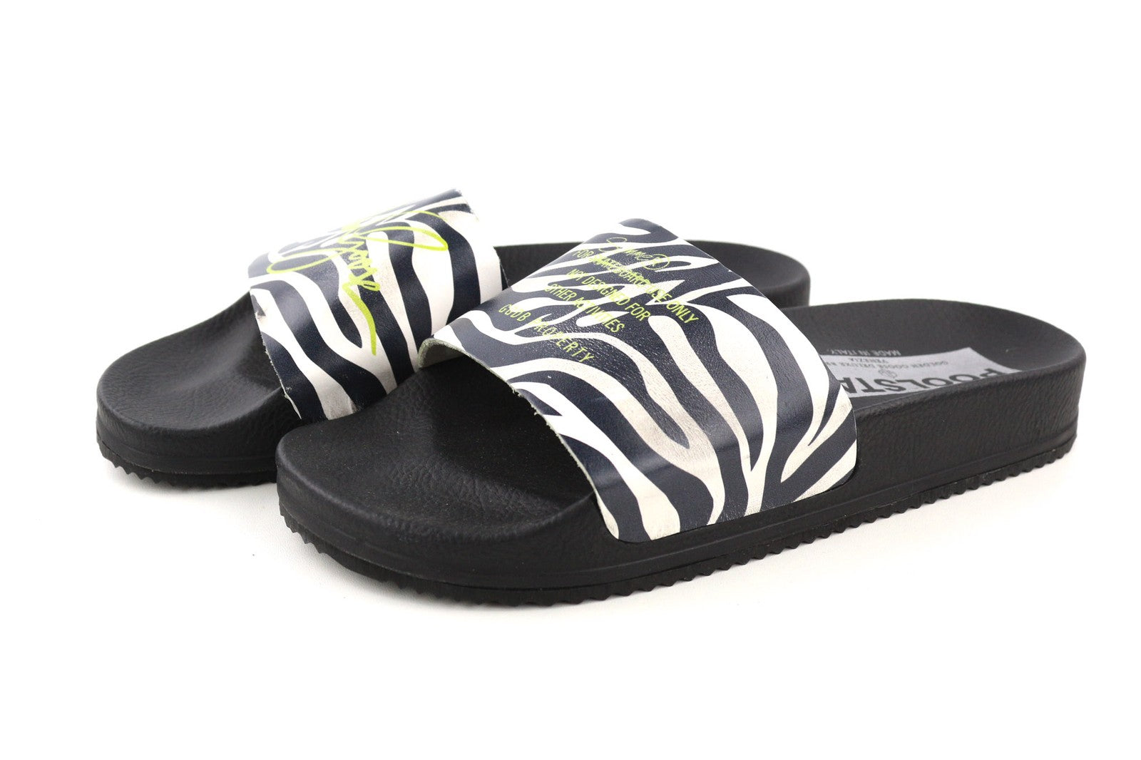 GOLDEN GOOSE Poolstar Womens Slippers EU39 Black Zebra Print Slip On Summer
