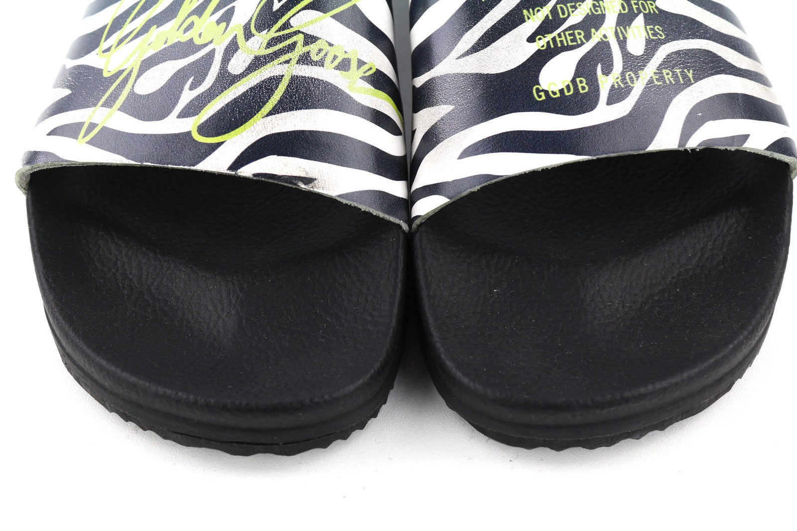 GOLDEN GOOSE Poolstar Womens Slippers EU39 Black Zebra Print Slip On Summer