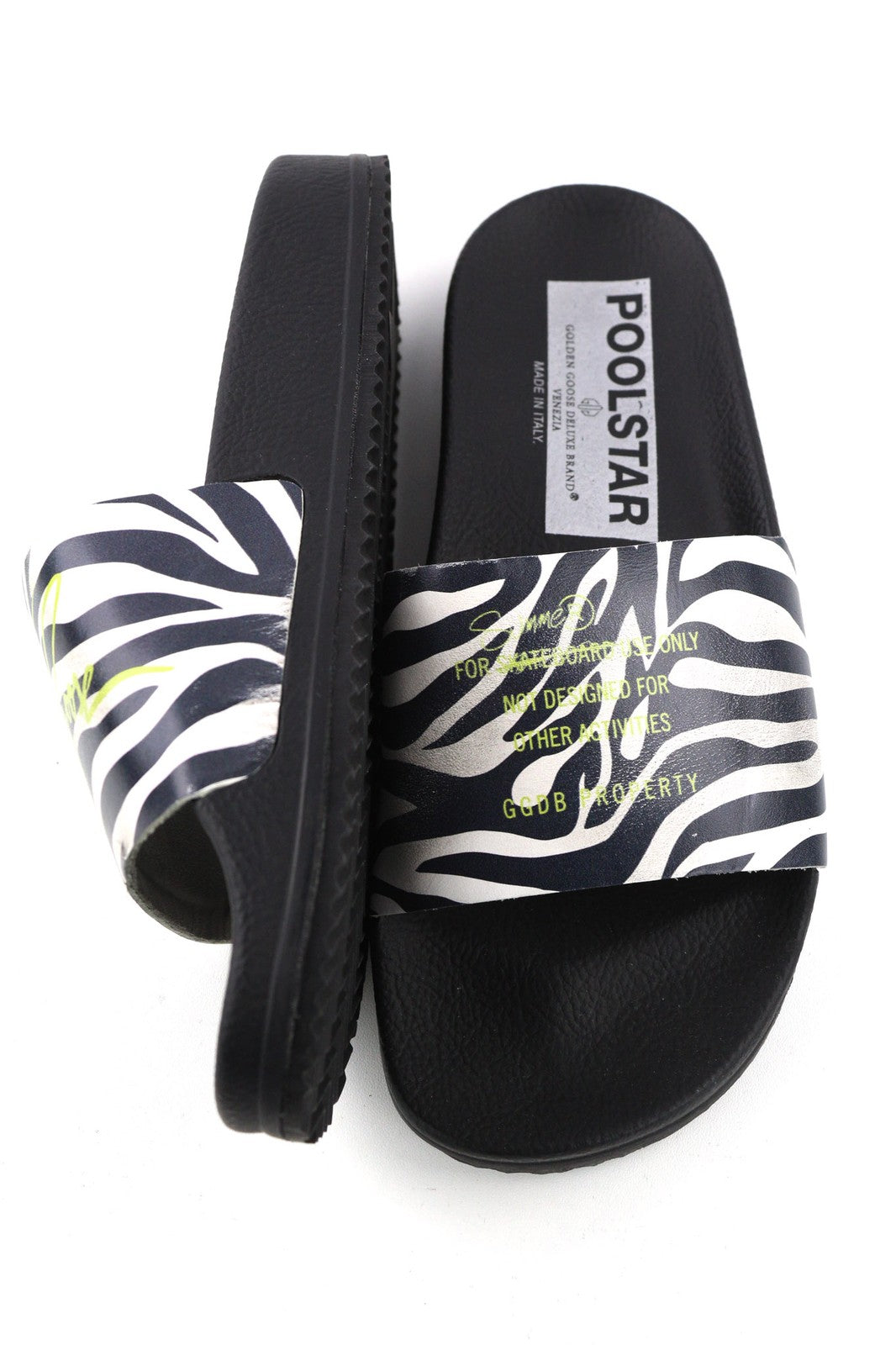 GOLDEN GOOSE Poolstar Womens Slippers EU39 Black Zebra Print Slip On Summer