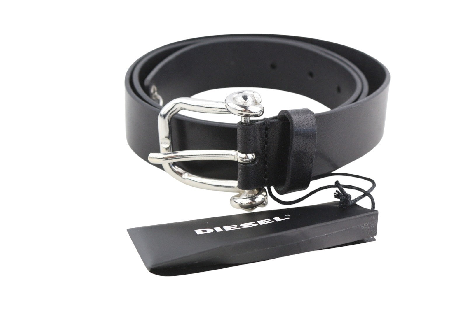 DIESEL B-Pirsin Men Belt 95 CM Black Leather Buckle Closure Leather Casual Logo