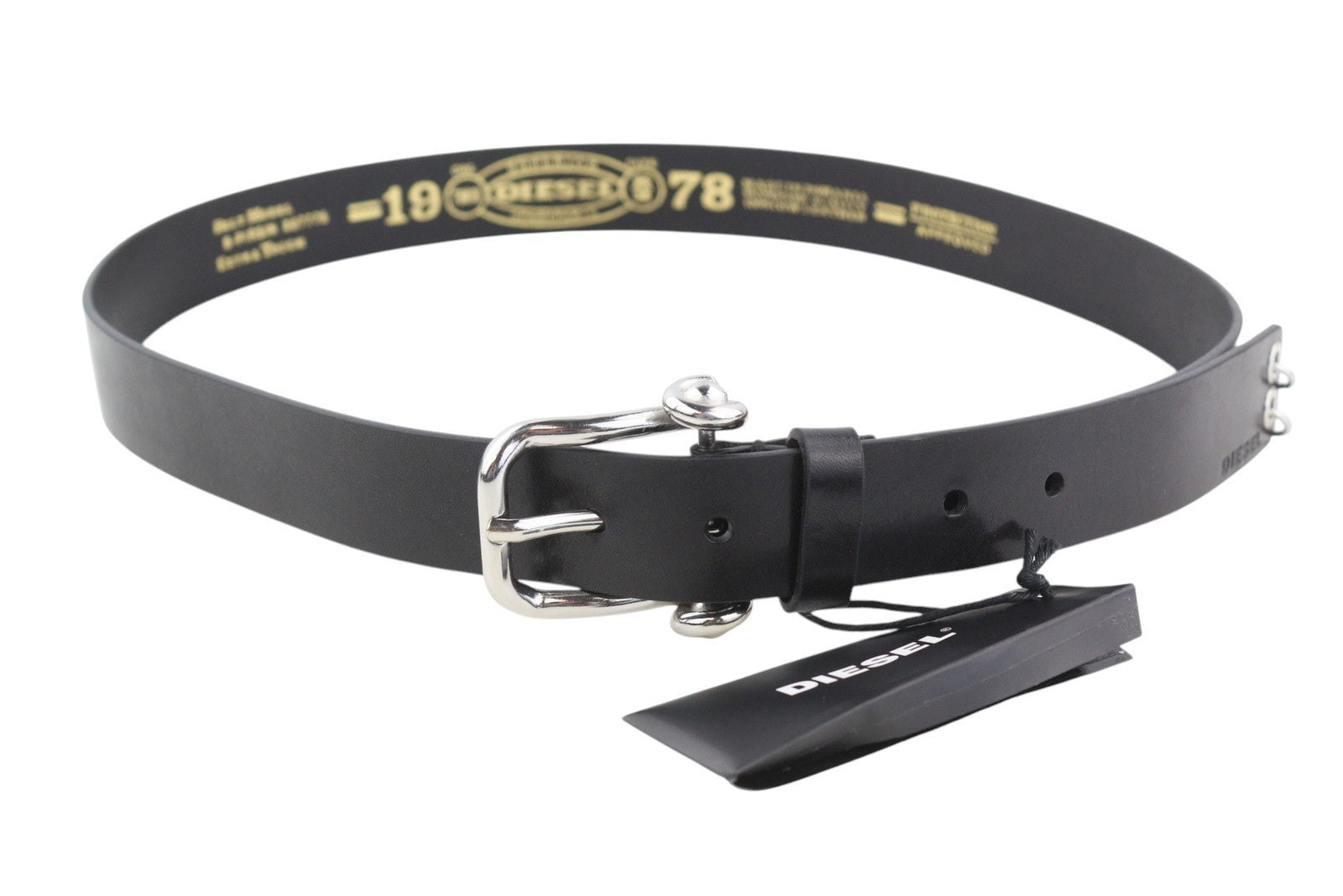 DIESEL B-Pirsin Men Belt 95 CM Black Leather Buckle Closure Leather Casual Logo