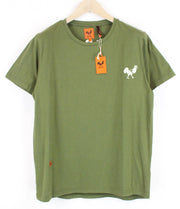 GOOD GENES Men`s T-Shirt M Khaki Green Crew Neck Rooster Logo Jersey Printed*