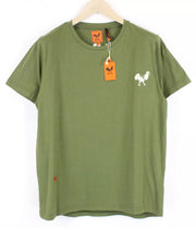 GOOD GENES Men`s T-Shirt M Khaki Green Jersey Crew Neckline Rooster Logo Printed