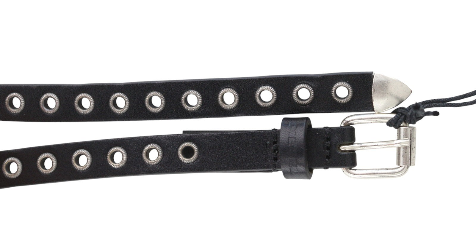 DIESEL B-EYE Women Belt 95 CM Black Leather Silver Tone Details Buckle Casual