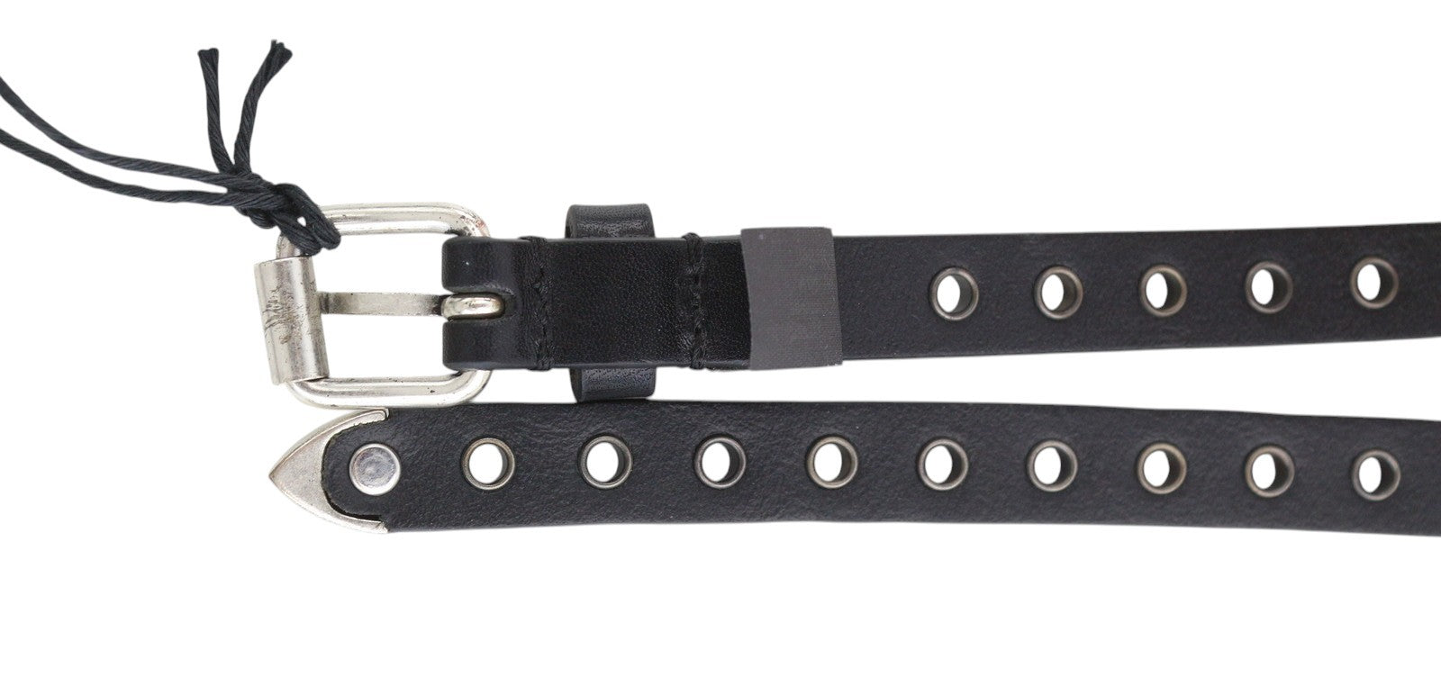 DIESEL B-EYE Women Belt 95 CM Black Leather Silver Tone Details Buckle Casual