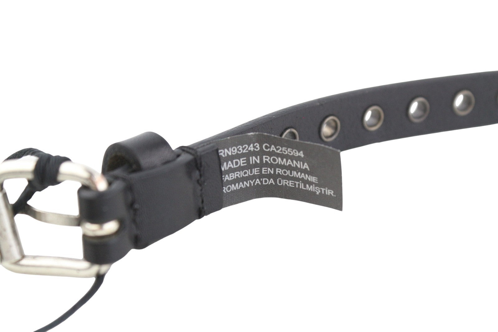 DIESEL B-EYE Women Belt 95 CM Black Leather Silver Tone Details Buckle Casual