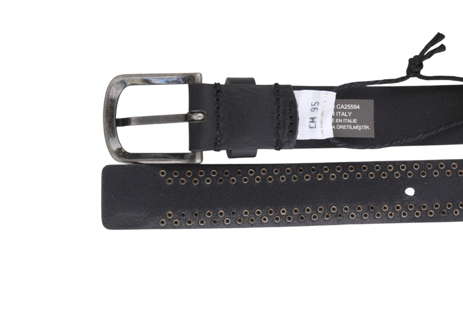 DIESEL B-Inary Men Belt 95 CM Black Leather Silver Tone Details Buckle RRP€200