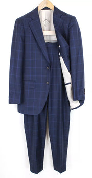 SUITSUPPLY Lazio Men`s Suit UK38R Slim Fit Blue Wool Checked 2-Piece Lined