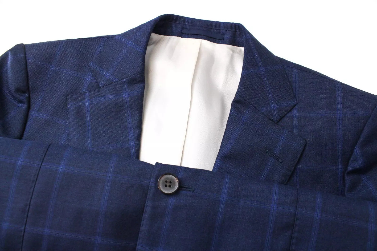 SUITSUPPLY Lazio Men`s Suit UK38R Slim Fit Blue Wool Checked 2-Piece Lined