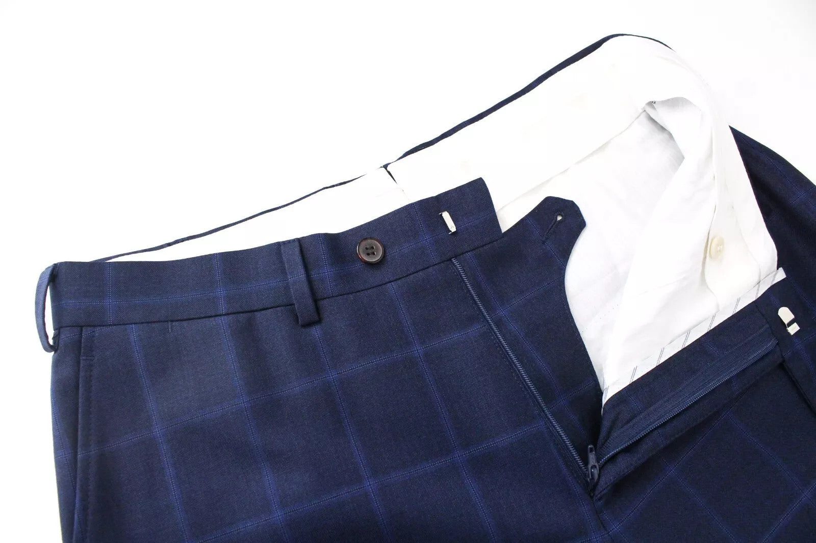 SUITSUPPLY Lazio Men`s Suit UK38R Slim Fit Blue Wool Checked 2-Piece Lined