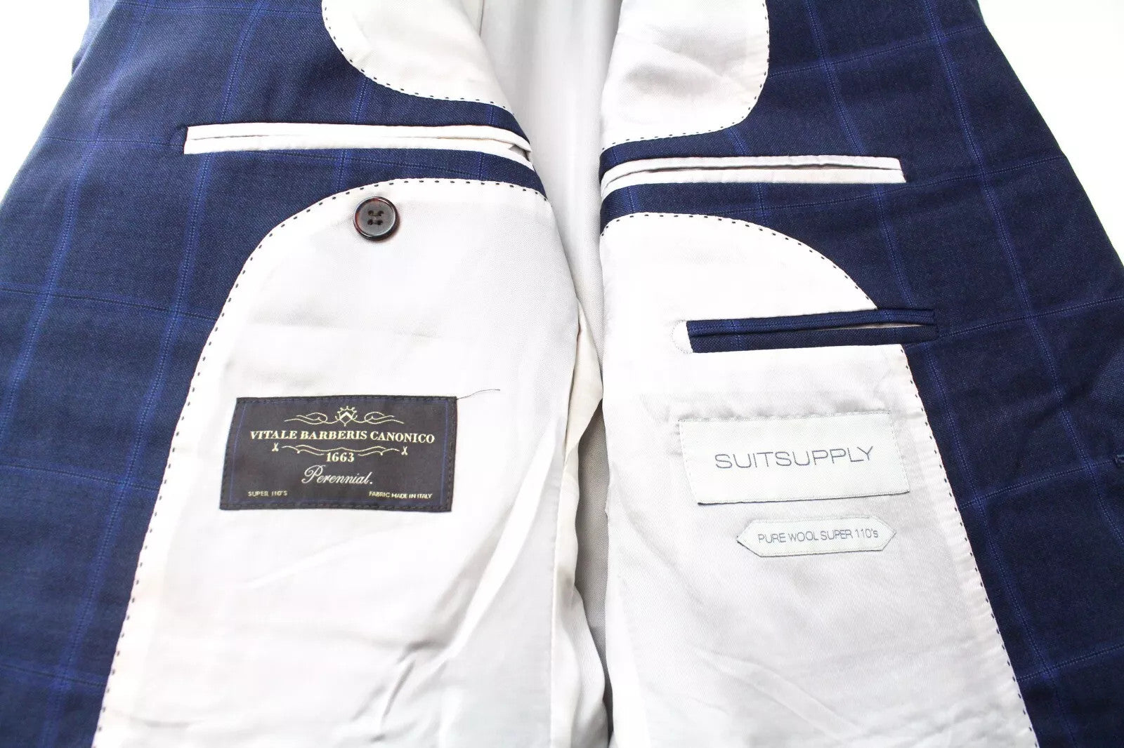 SUITSUPPLY Lazio Men`s Suit UK38R Slim Fit Blue Wool Checked 2-Piece Lined