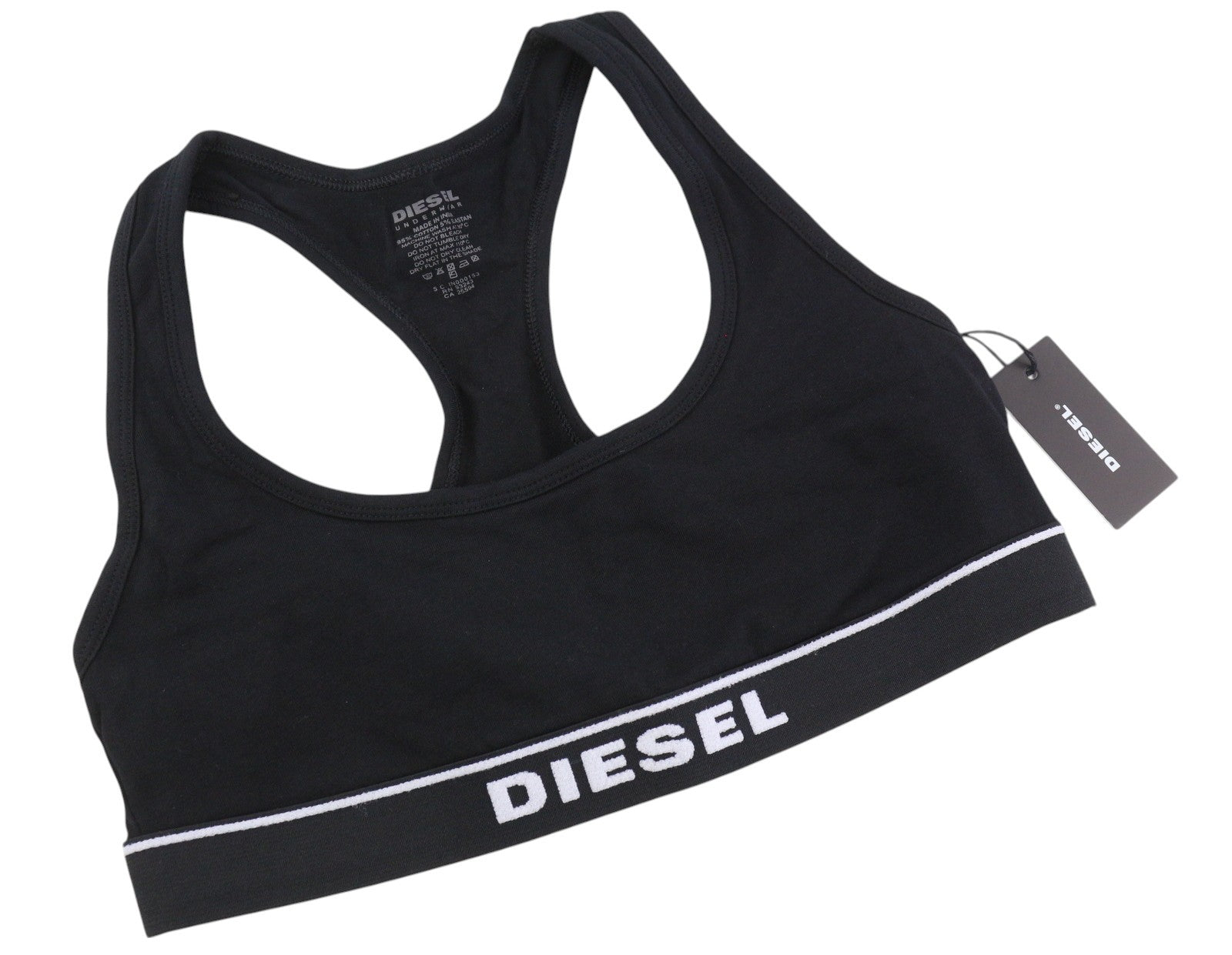 DIESEL Ufsb-Miley Top Women Sports Bra S Black Stretch Comfort Sleeveless Dark