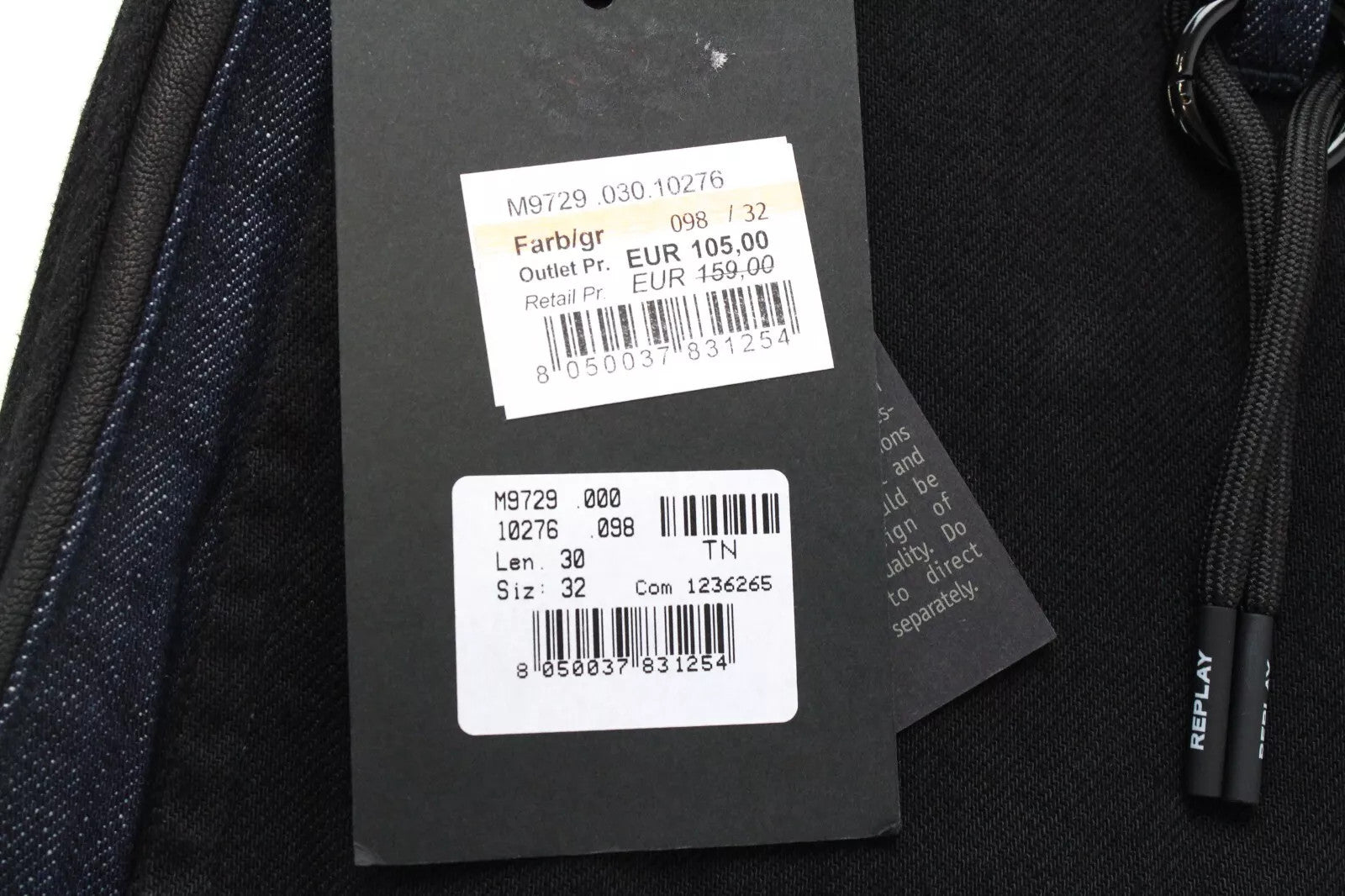 REPLAY Atelier Men`s Trousers W32/L30 Contrasting Denim Chino Cotton Patterns