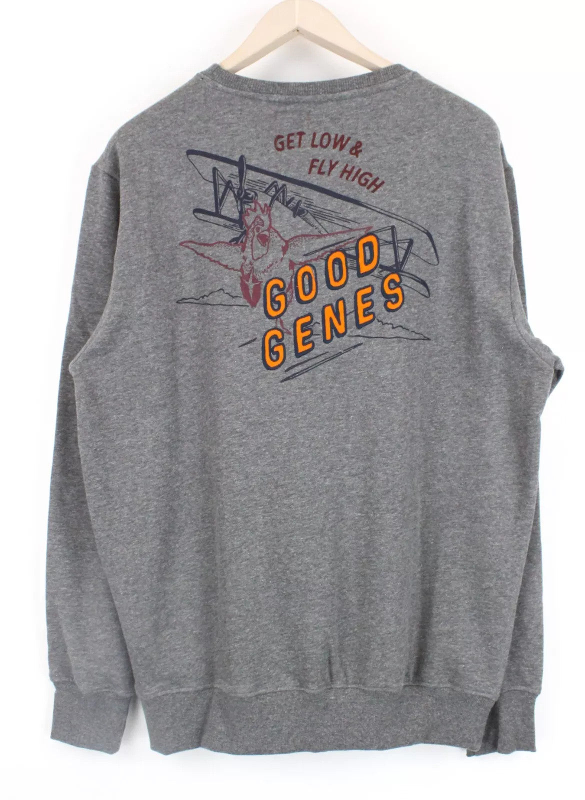 GOOD GENES Men`s Sweatshirt XL Long Sleeved Grey Cotton Blend Logo Pullover