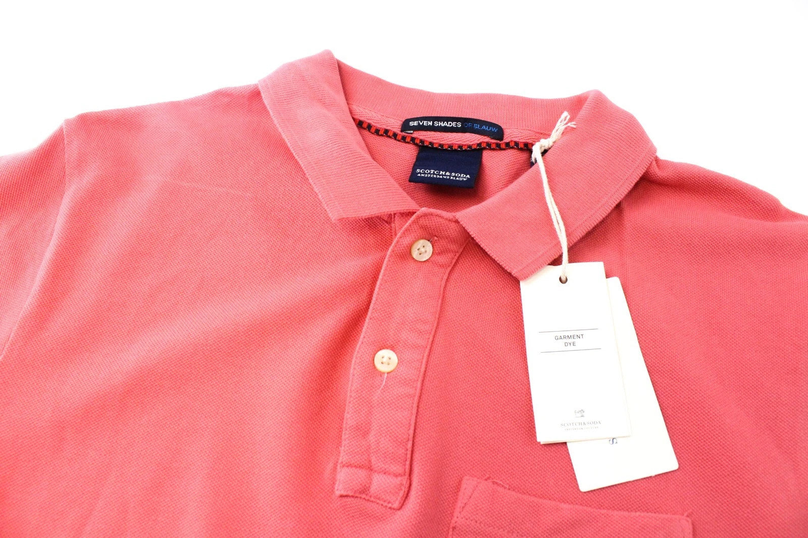 SCOTCH & SODA Ams Blauw Men`s T-Shirt S Pink Cotton Dyed Short Sleeve Polo