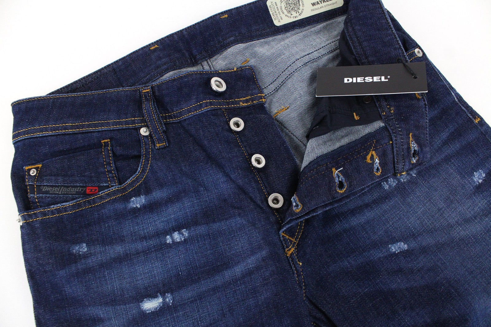 DIESEL Waykee R7NA8 Men's Jeans W29 L30 Straight Fit Blue Washed Cotton Denim