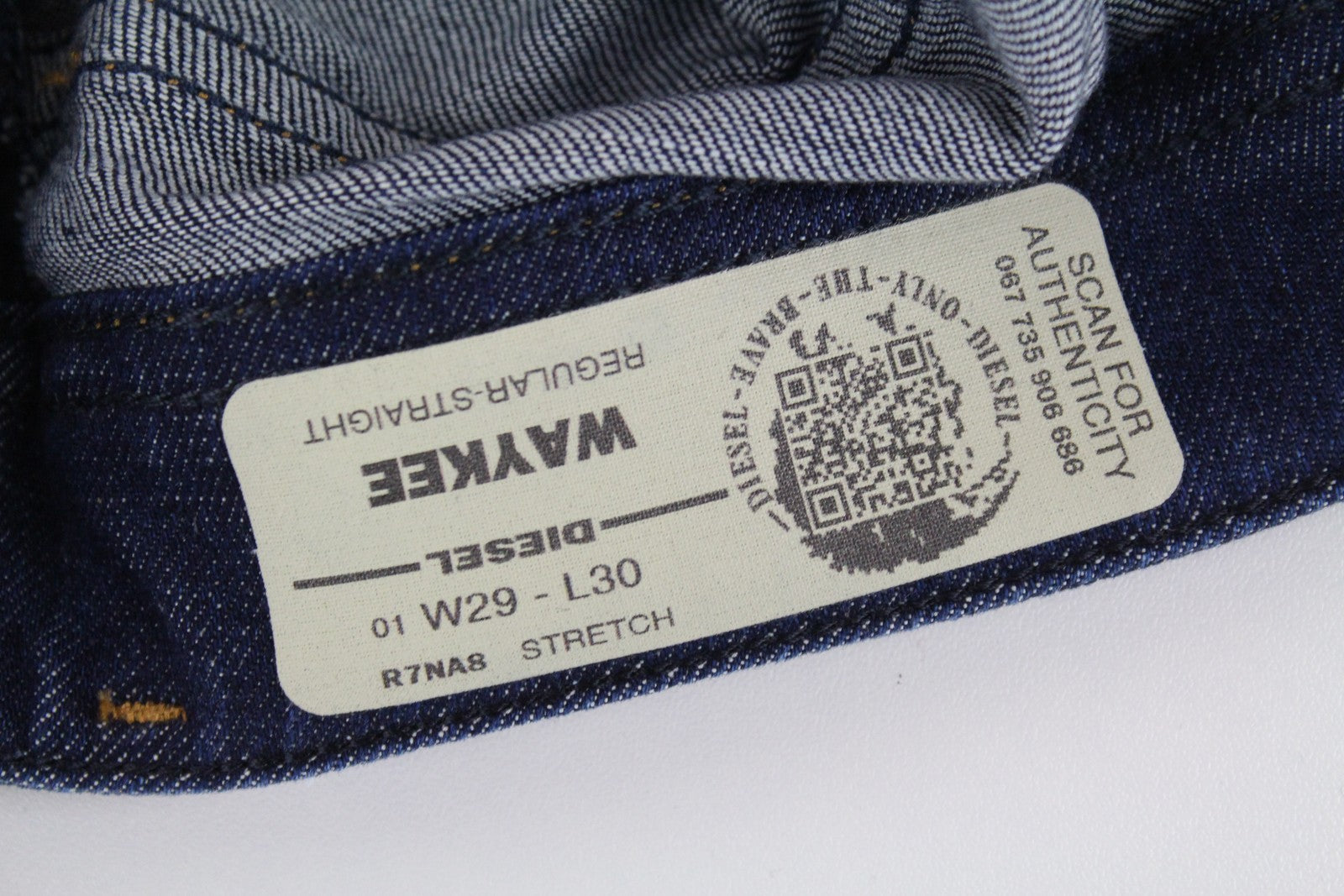 DIESEL Waykee R7NA8 Men's Jeans W29 L30 Straight Fit Blue Washed Cotton Denim