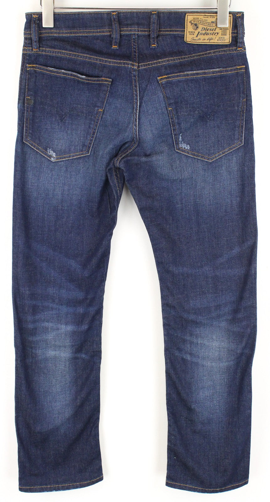 DIESEL Waykee R7NA8 Men's Jeans W28 L30 Straight Fit Ripped Blue Cotton Stretch