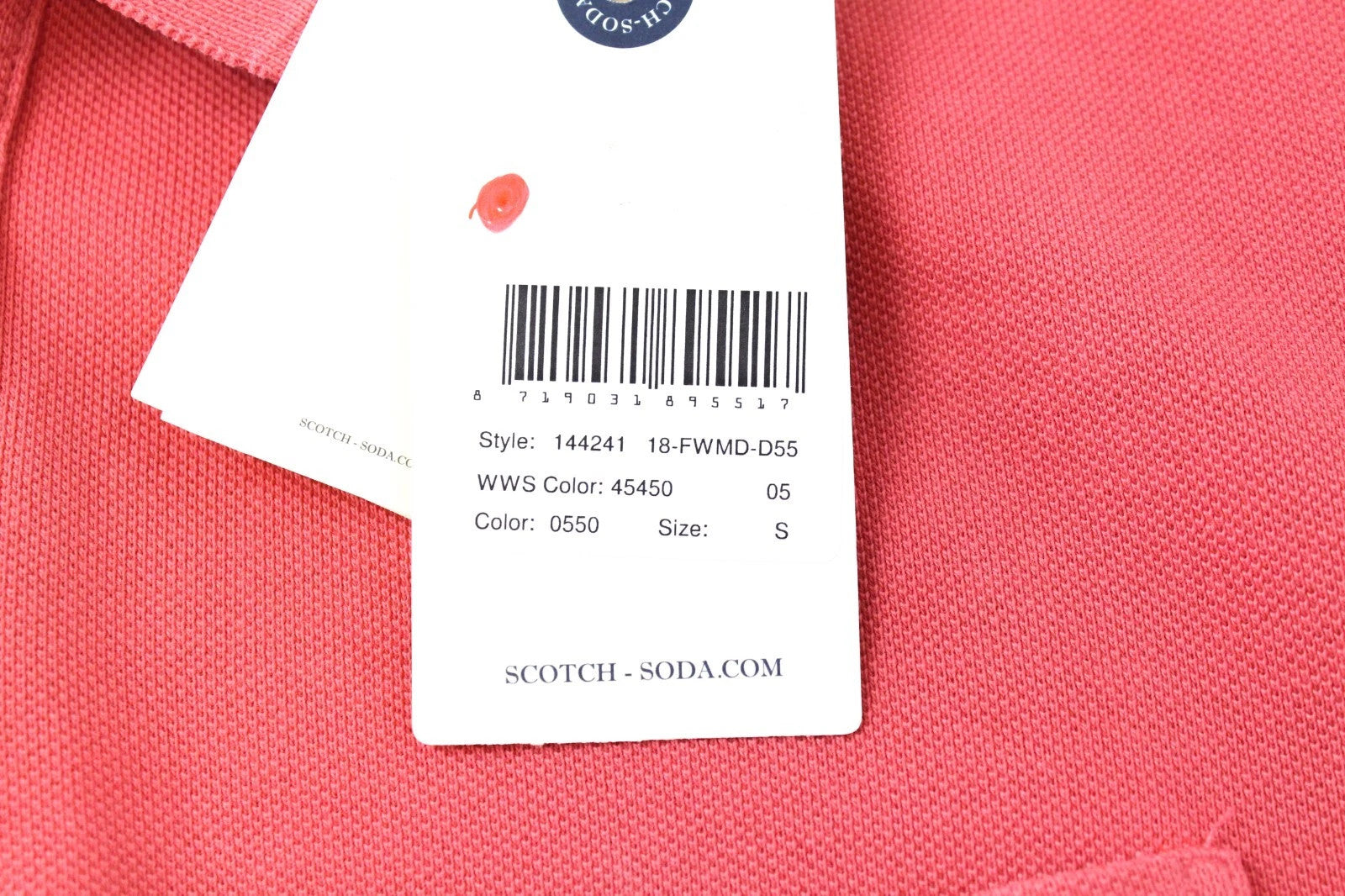 SCOTCH & SODA Ams Blauw Men`s T-Shirt S Casual Pink Cotton Short Sleeve Polo