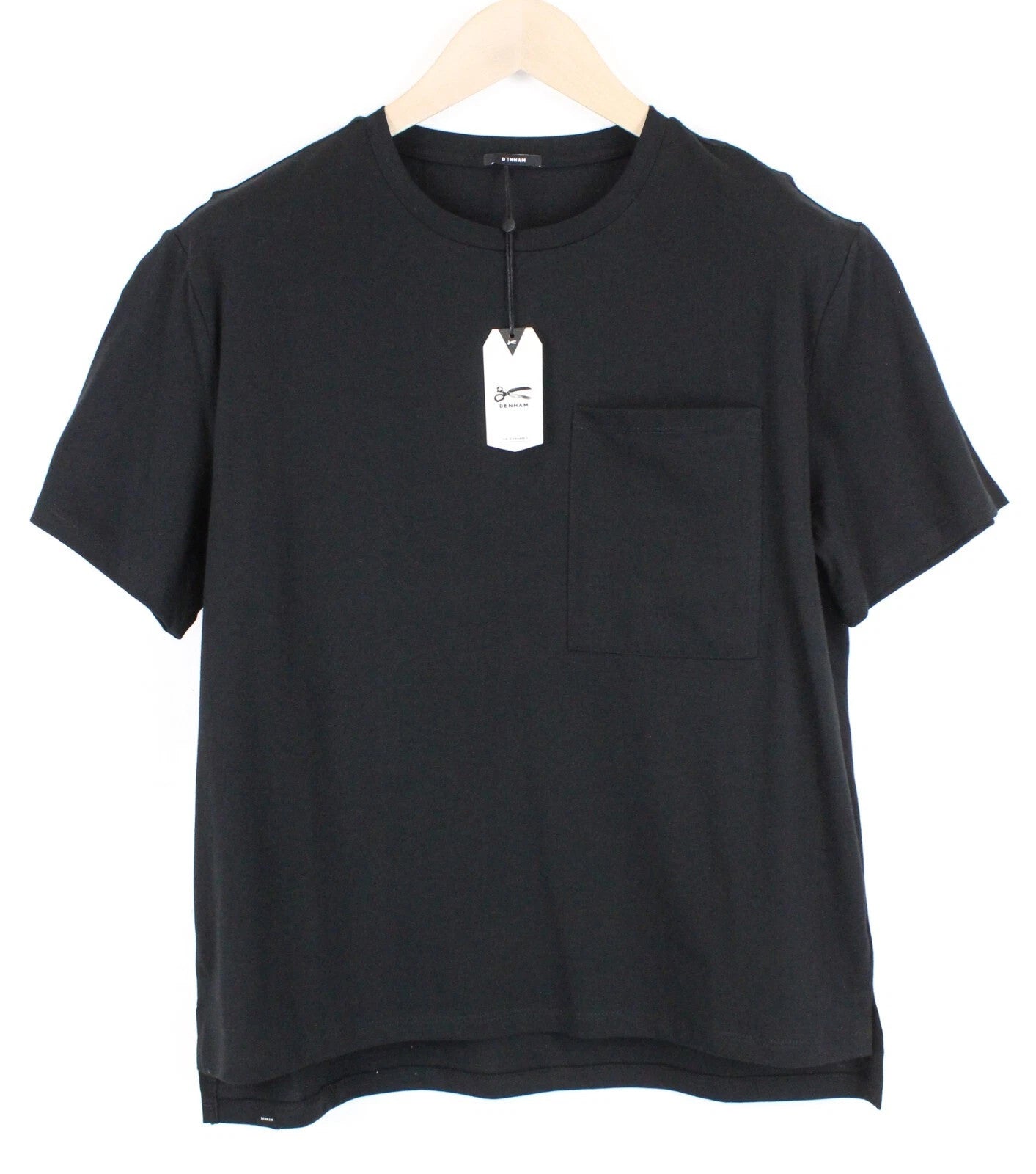 DENHAM Omono Women`s T-Shirt XS Plain Black Short Sleeve Casual Pure Cotton