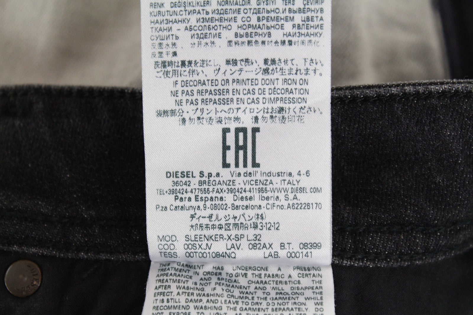 DIESEL Sleenker-X-SP 082AX Men's Jeans W31 L32 Skinny Slim Grey Cotton Stretch