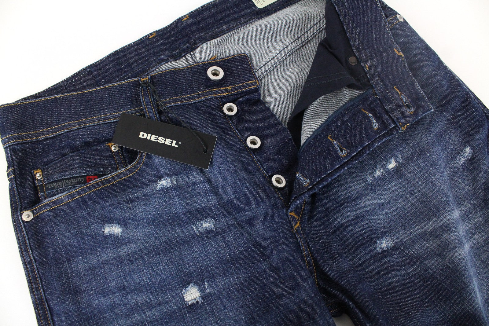 DIESEL Tepphar R7NA8 Men's Jeans W30 L34 Slim Ripped Stretch Blue Denim