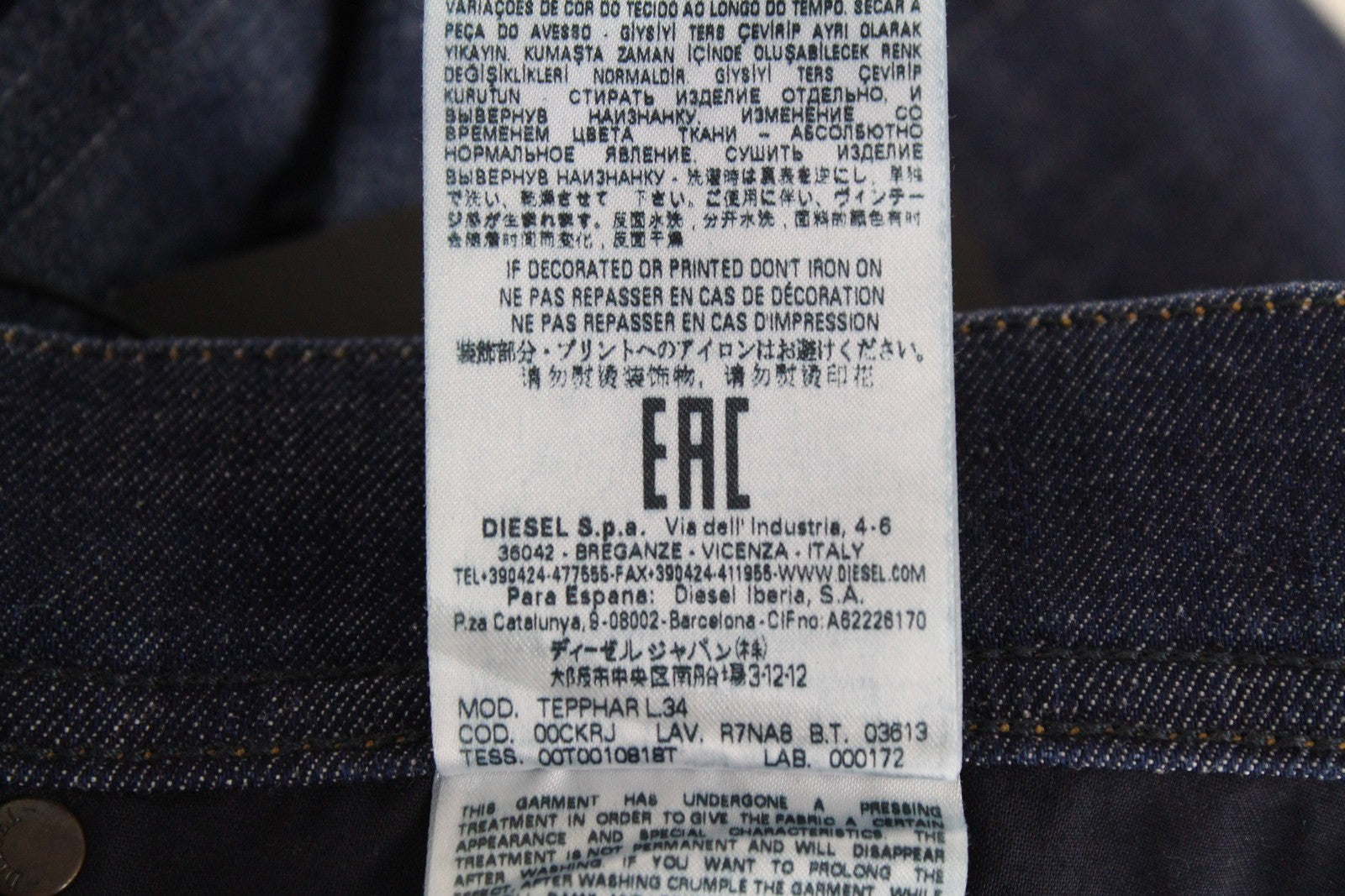 DIESEL Tepphar R7NA8 Men's Jeans W30 L34 Slim Ripped Stretch Blue Denim