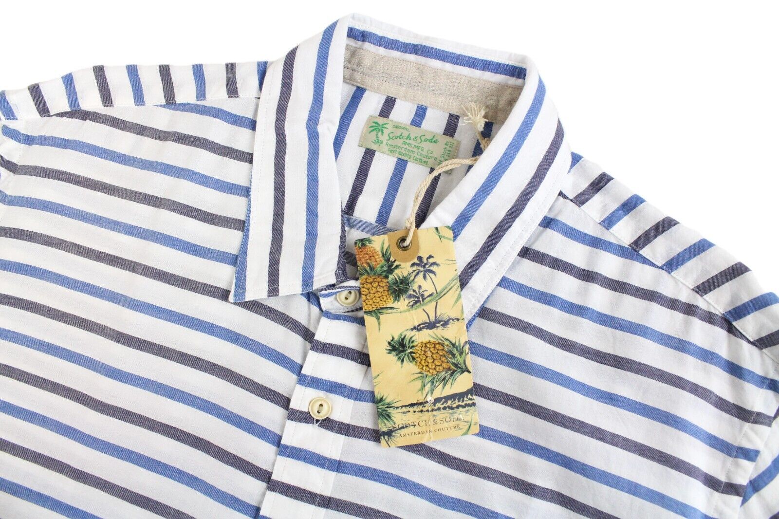 SCOTCH & SODA Ams Couture Shirt XL White Men's Cotton Long Sleeve Stripe