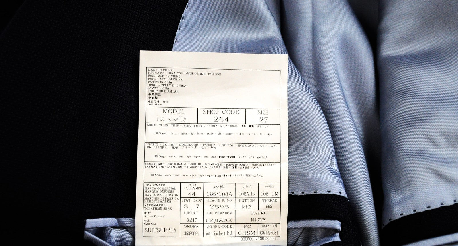 SUITSUPPLY La Spalla Blazer UK44S Blue Wool Men's Single Breasted Formal