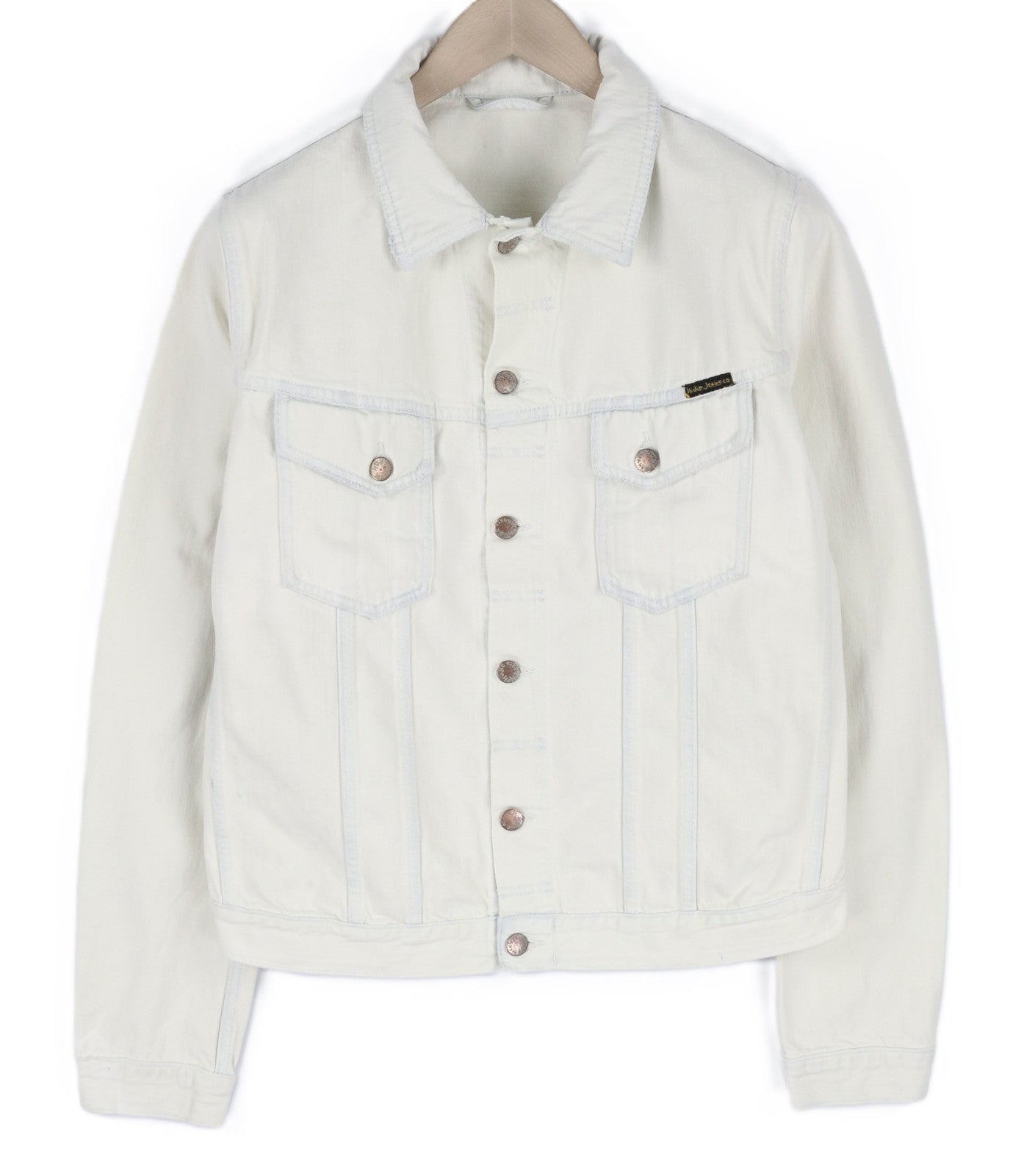 NUDIE JEANS Terry Men Jacket L Extreme Bleach Light Buttoned Spread Logo Pockets