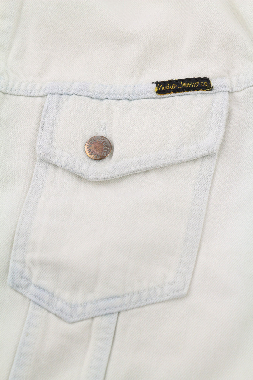 NUDIE JEANS Terry Men Jacket L Extreme Bleach Light Buttoned Spread Logo Pockets