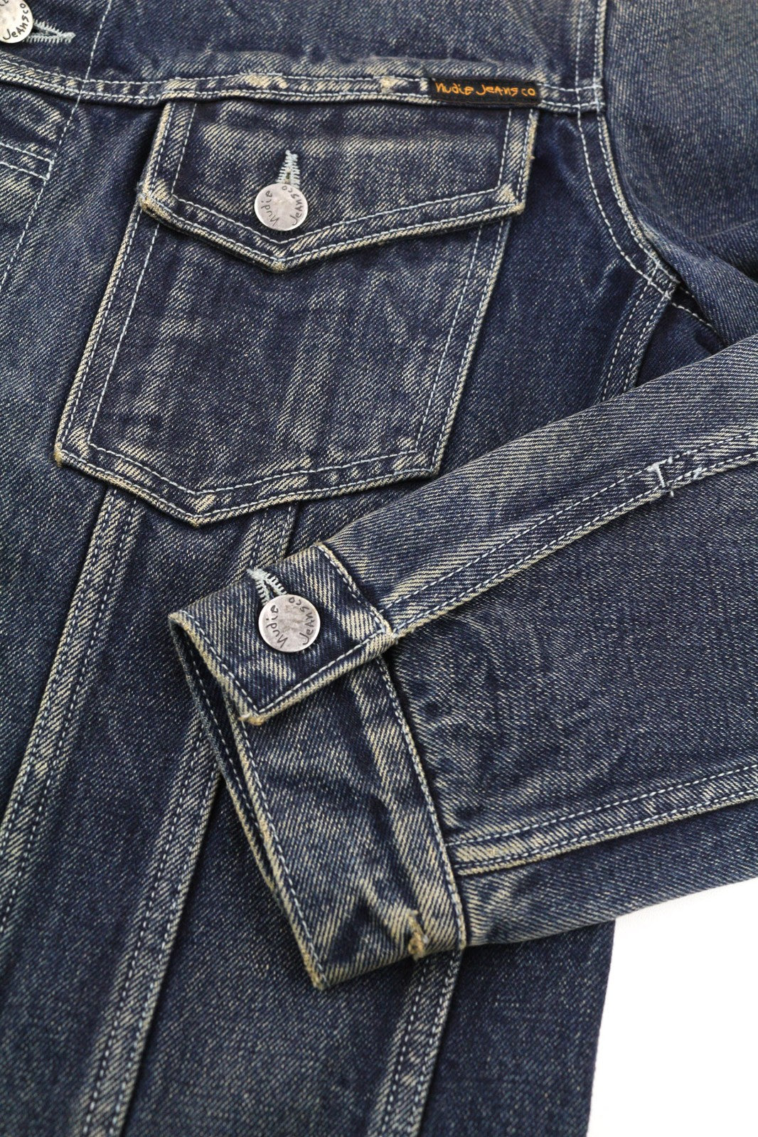 NUDIE JEANS Men Jacket M Selvedge Single-Breasted Washed Pure Cotton Denim Blue