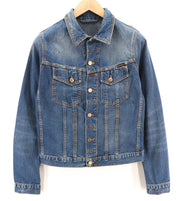 NUDIE JEANS Terry Recycle Worn In Men Jacket S Blue Pure Cotton Denim Faded