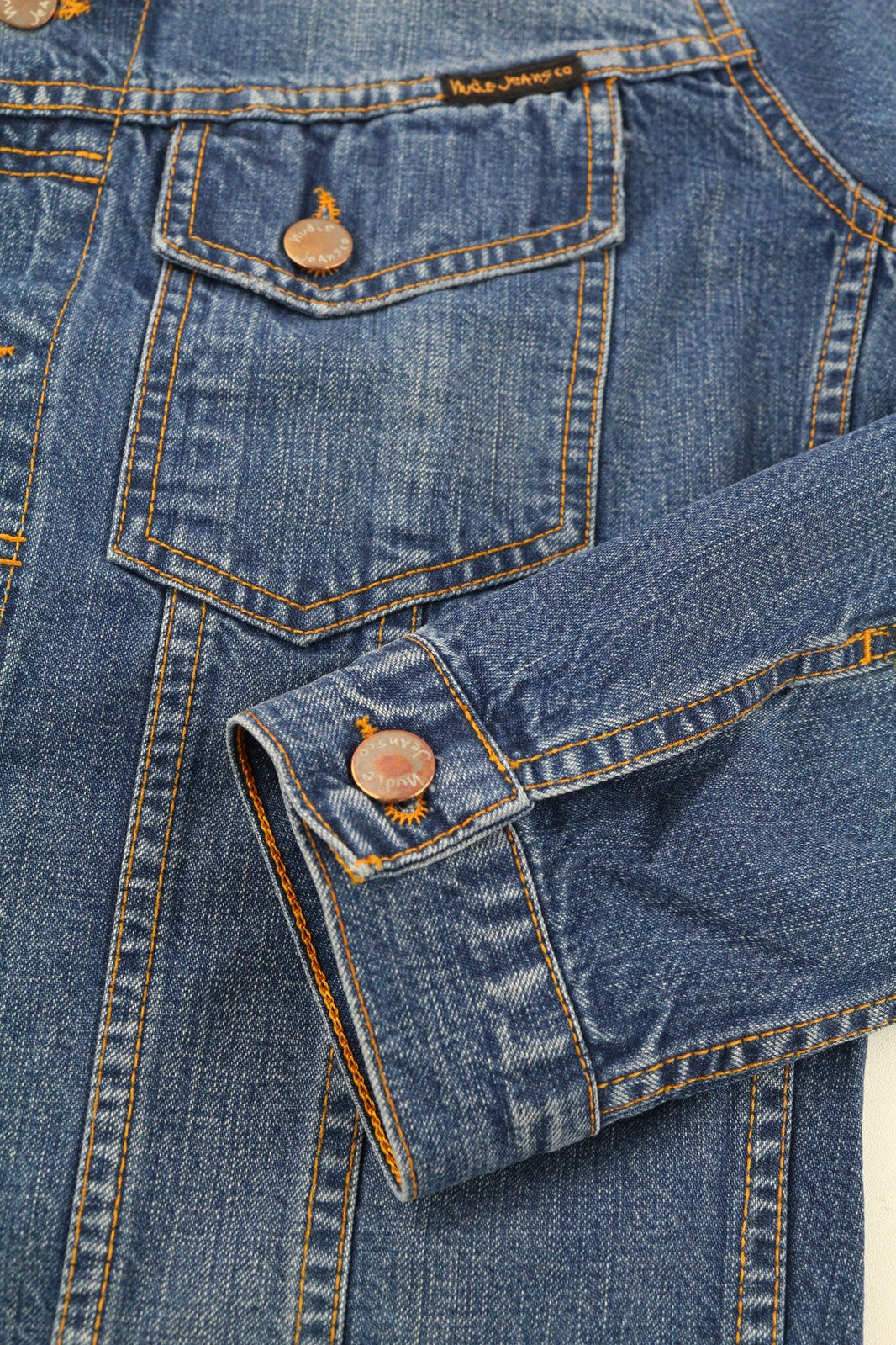 NUDIE JEANS Terry Recycle Worn In Men Jacket S Blue Pure Cotton Denim Faded