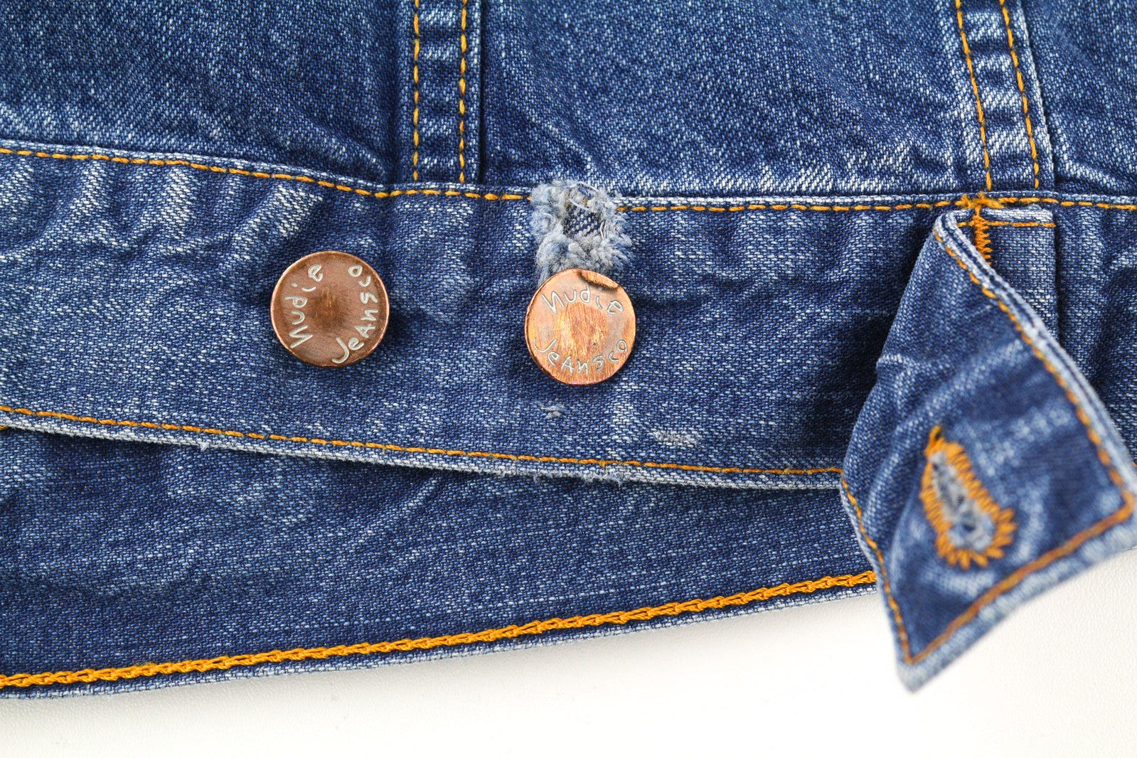 NUDIE JEANS Terry Recycle Worn In Men Jacket S Blue Pure Cotton Denim Faded