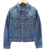 NUDIE JEANS Terry Recycle Worn In Men Jacket M Blue Pure Cotton Denim Washed