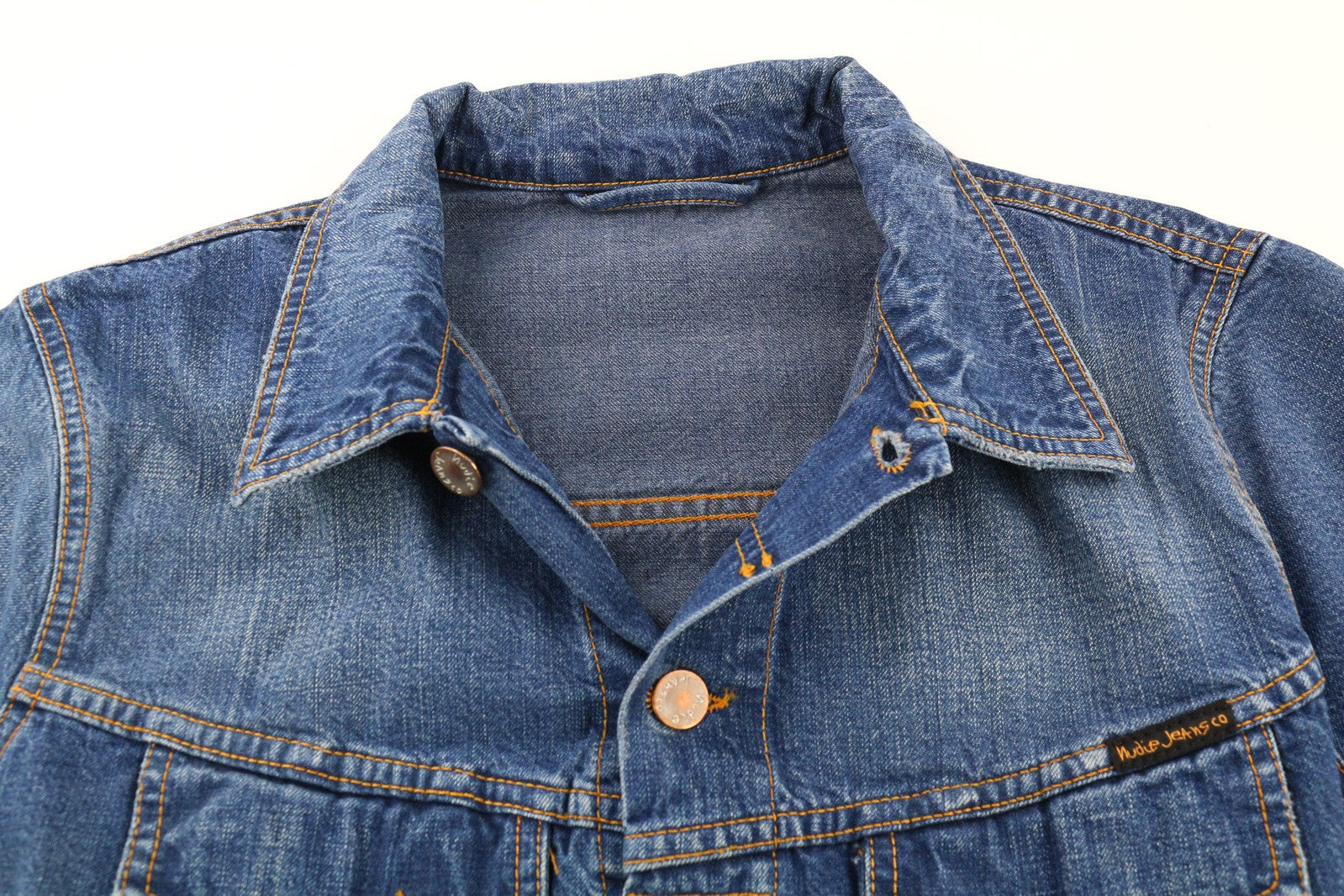 NUDIE JEANS Terry Recycle Worn In Men Jacket M Blue Pure Cotton Denim Washed