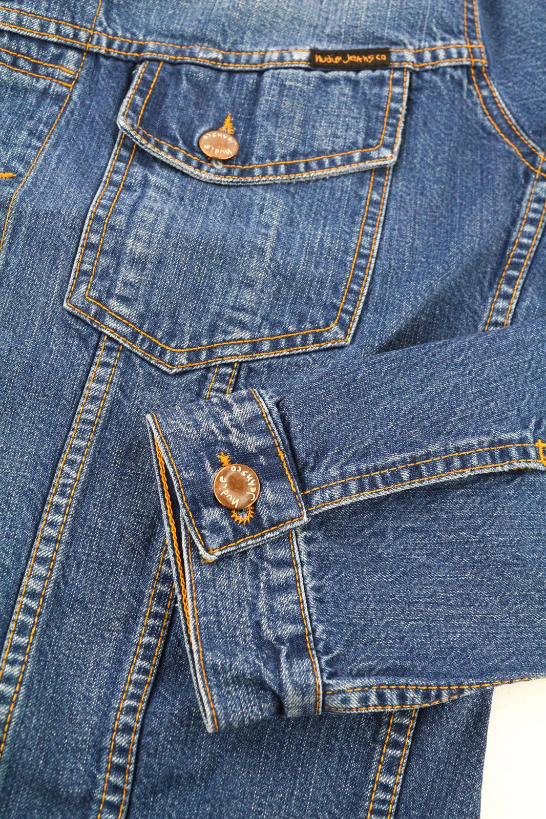 NUDIE JEANS Terry Recycle Worn In Men Jacket M Blue Pure Cotton Denim Washed