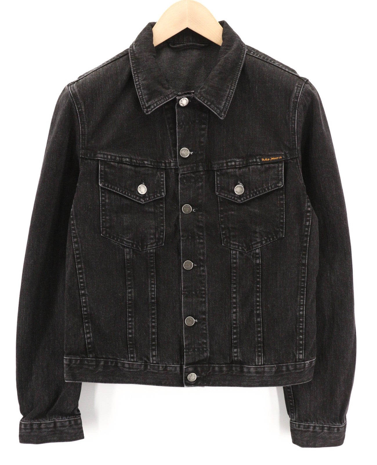 NUDIE JEANS Perry Organic Black Stone Men Jacket M Denim Black Faded Cotton