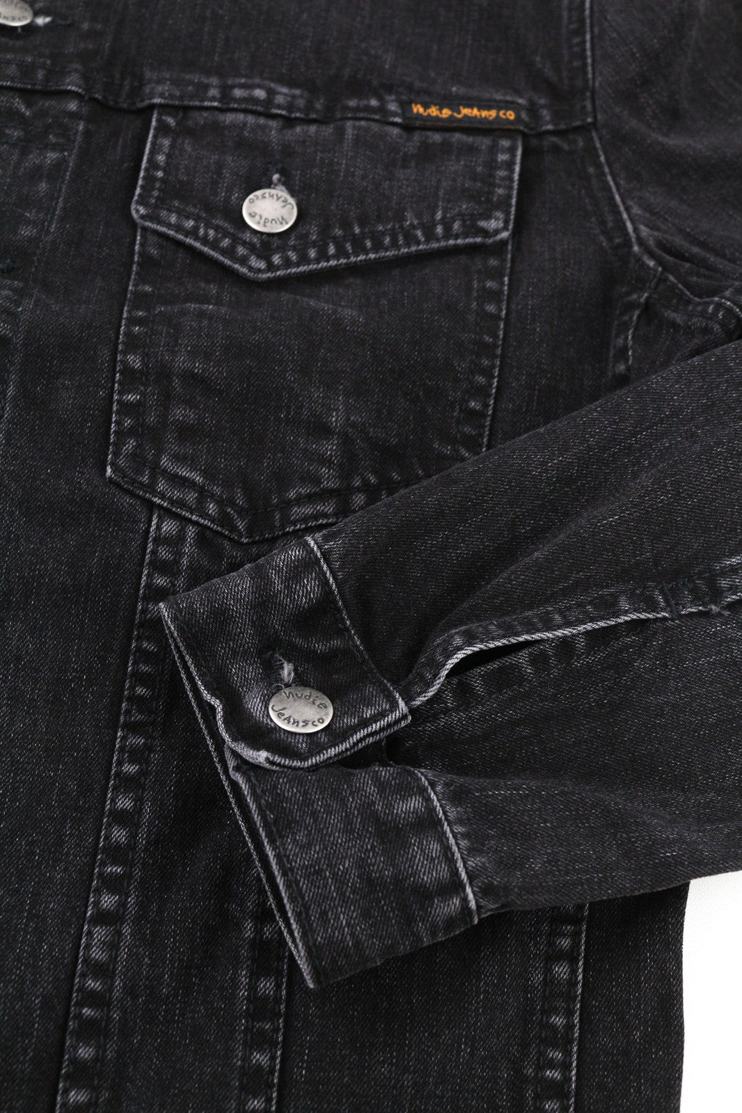 NUDIE JEANS Perry Organic Black Stone Men Jacket M Denim Black Faded Cotton