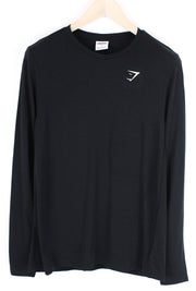 GYMSHARK Women Sport Top S Black Long Sleeve Crew Neck Cotton Blend Stretch