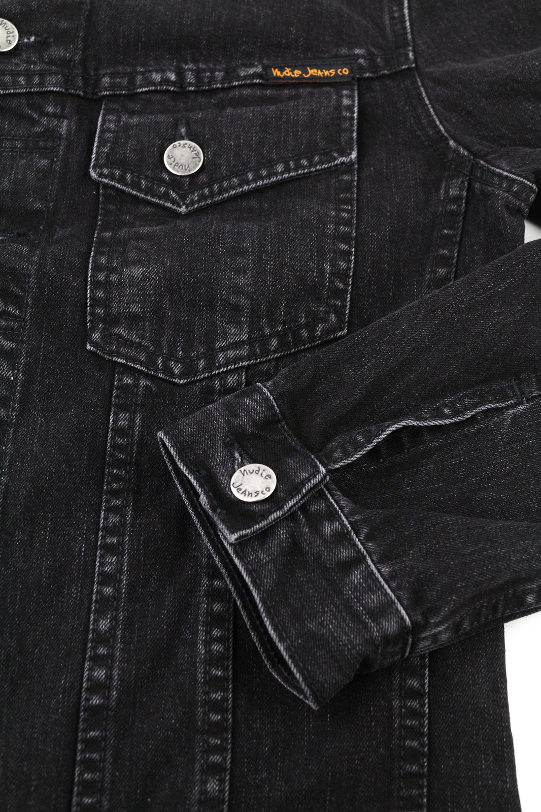 NUDIE JEANS Perry Organic Black Stone Men Jacket S Denim Black Pure Cotton Faded