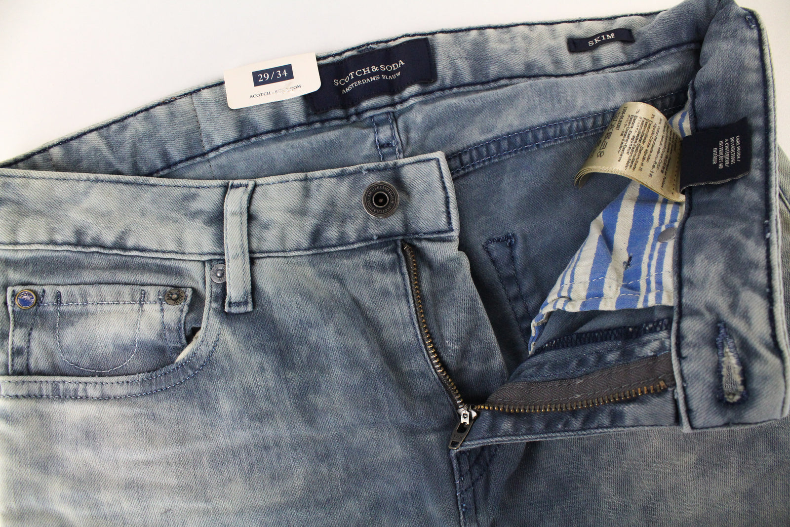 SCOTCH & SODA Men Jeans W29/L34 Skinny Fit Light Blue Washed Cotton Stretch